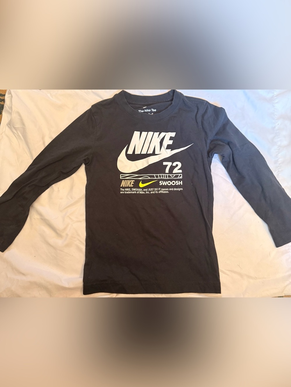 Nike Black Tee with White Logo and Neon Yellow Swoosh Youth size 5-6